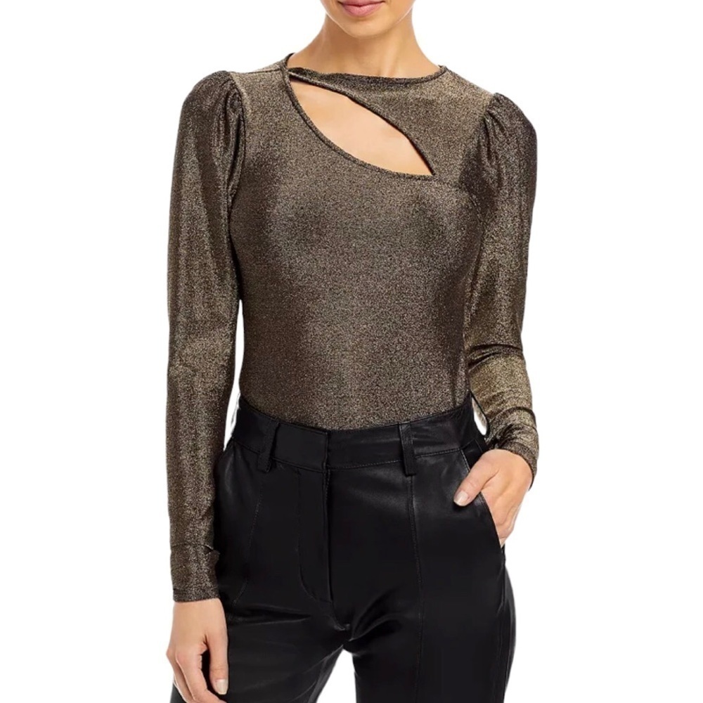 n:Philanthropy Delia Lurex Cut Out Pullover Long Sleeve Black Gold Top Large
